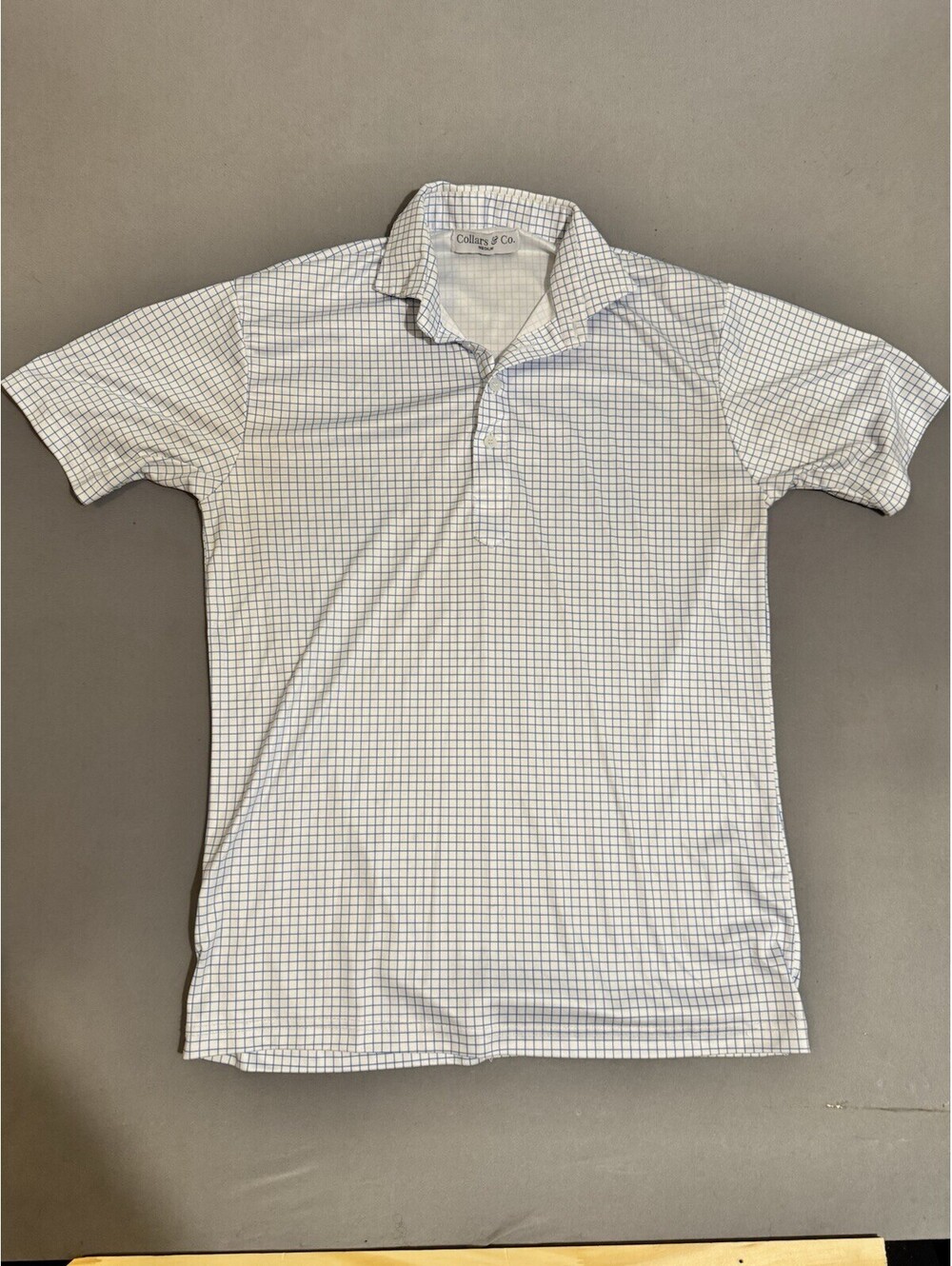 Collars And Co Shirt Mens Medium White Blue Plaid Golf Polo Stretch Performance